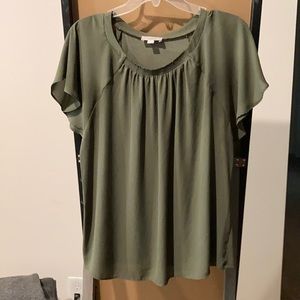 Loft medium olive green flutter sleeve blouse